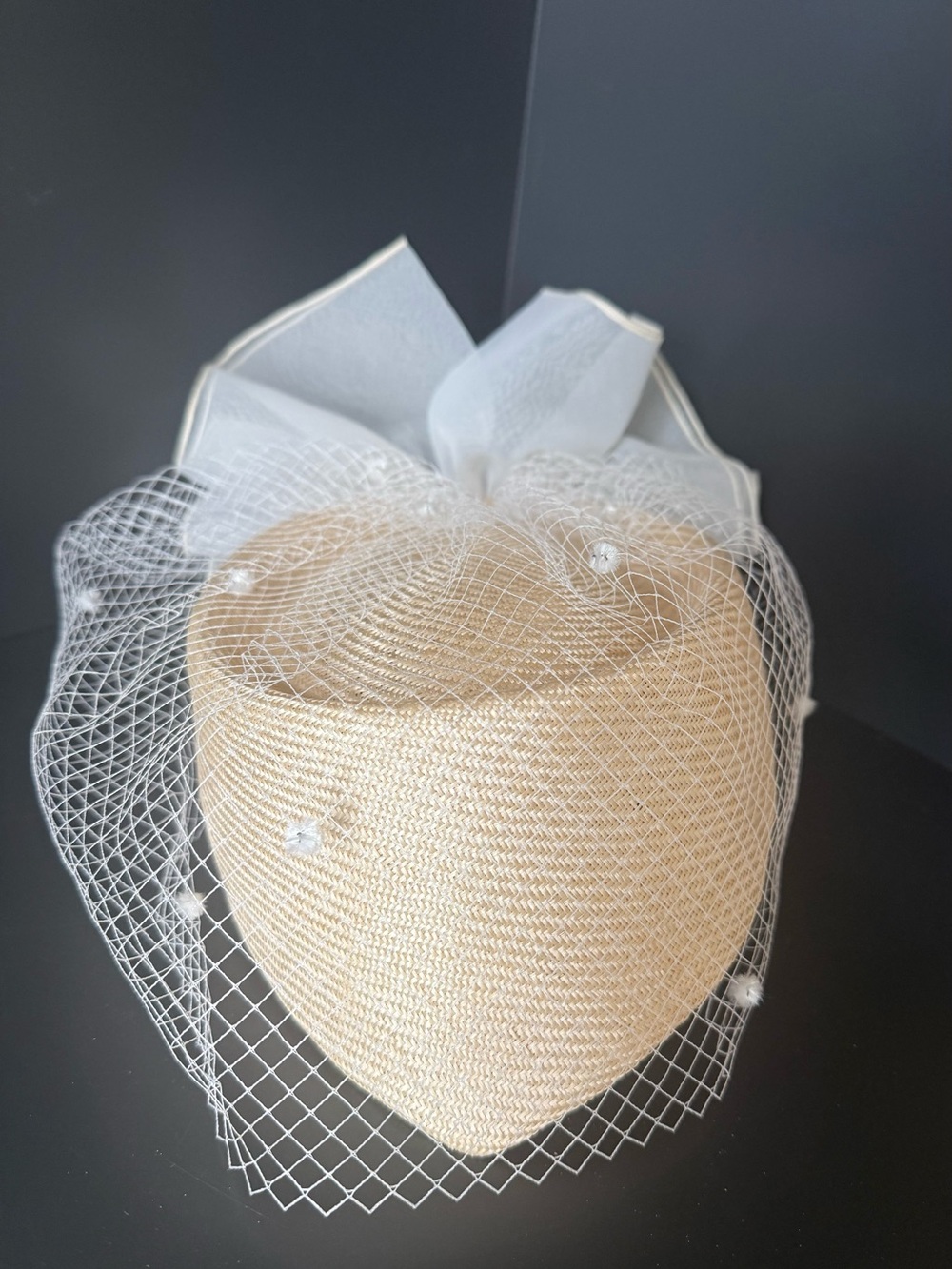 Betmar Straw Veil Hat Ivory Wedding Derby Fascinator Vintage USA